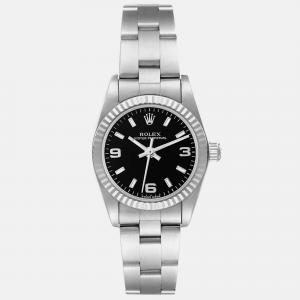 Rolex Oyster Perpetual Black Dial Steel White Gold Ladies Watch 24 mm