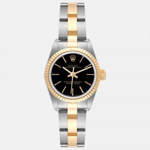 Rolex Oyster Perpetual Steel Yellow Gold Black Dial Ladies Watch 67193 24 mm