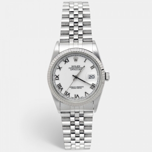 Rolex White 18K White Gold Stainless Steel Datejust 16234 Men's Wristwatch 36 mm