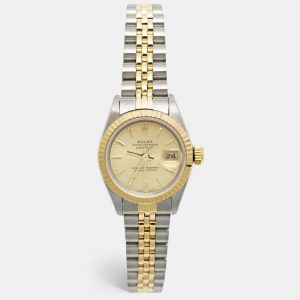 Pre Owned Rolex Champagne 18K Yellow Gold Stainless Steel Datejust 69173 Women's Wristwatch 26 mm