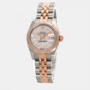 Rolex Silver Diamond 18k Rose Gold Stainless Steel Datejust 179171 Automatic Women's Wristwatch 26 mm