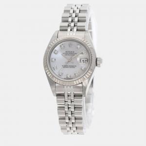 Rolex White Shell Stainless Steel Diamond Datejust 79174 Automatic Women's Wristwatch 26 mm