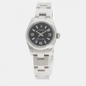 Rolex Black Stainless Steel Oyster Perpetual 176200 Quartz Women's Wristwatch 26 mm