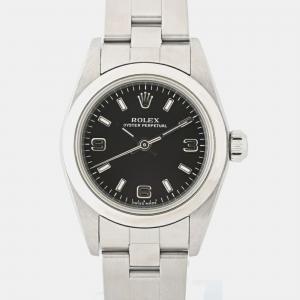 Pre Owned Rolex Black Stainless Steel Oyster Perpetual 76080 Automatic Women's Wristwatch 24 mm