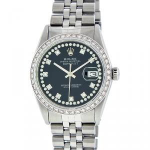 Rolex Black Diamonds and Stainless Steel Datejust Women's Wristwatch 36MM