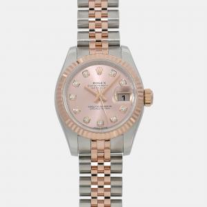 Rolex Pink Diamond 18k Rose Gold Stainless Steel Datejust 179171 Automatic Women's Wristwatch 26 mm