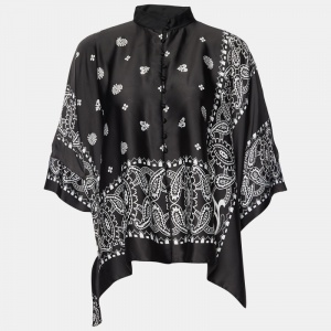 Sacai Black Paisley Print Satin Oversized Blouse S