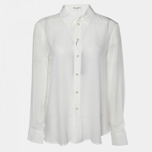 Saint Laurent Paris White Silk Buttoned Front Shirt L