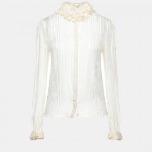 Saint Laurent Paris Cream Lurex Striped Silk Shirt M (FR 38)