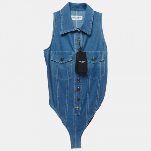 Saint Laurent Blue Denim Button Front Bodysuit S