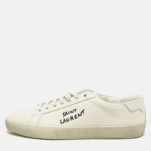 Pre Owned Saint Laurent Court Classic SL/06 Size 38 Cream Canvas Low Top Sneakers