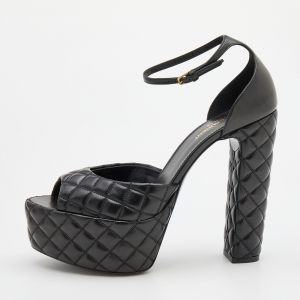 Pre Owned Saint Laurent Black Quilted Leather Jodie Platform Sandals Size 39.5