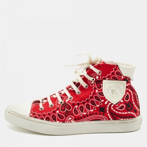 Saint Laurent Red Canvas and Leather  High Top Sneakers Size 39