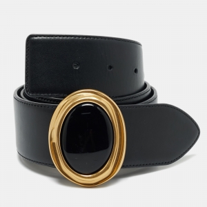 Saint Laurent Black Leather Cabochon Belt 85CM