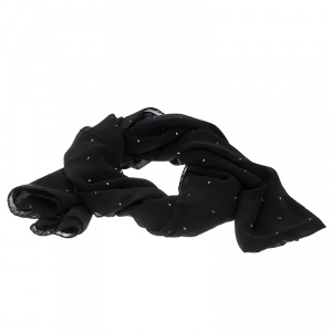 Saint Laurent Paris Black Silk Chiffon Metallic Dot Stole