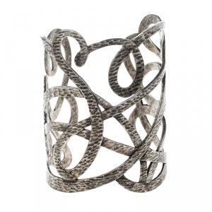 مملوكة مسبقًا Saint Laurent Paris Textured Cut-out Silver Tone Open Cuff Bracelet