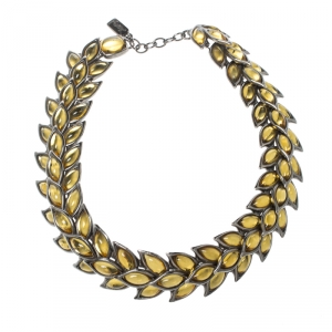 Pre Owned Saint Laurent Paris Leaves  Motif Yellow Gripoix Choker Necklace