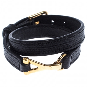 مملوكة مسبقًا Saint Laurent Black Leather Chyc Wrap Around Bracelet 15 cm