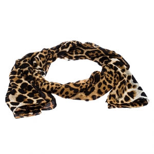 Yves Saint Laurent Beige Leopard Print Silk Scarf