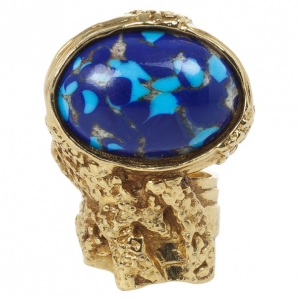 Pre Owned Saint Laurent Arty Blue Oval Ring Size 49