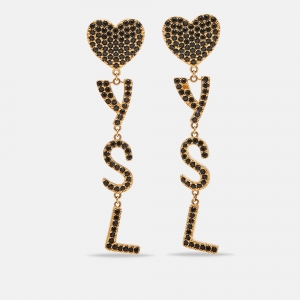 Saint Laurent Paris Crystals Gold Tone Earrings