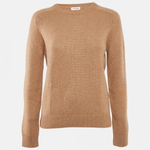 Saint Laurent Paris Camel Brown Rib Knit Crew Neck Sweater L