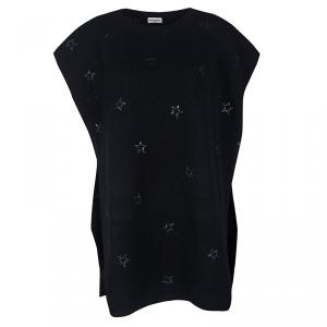 Saint Laurent Paris Black Wool Cashmere Sequined Star Poncho M