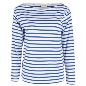Saint Laurent Paris Blue and White Striped Cotton Knit Long Sleeve Top M