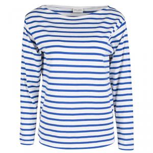 Saint Laurent Paris Blue and White Striped Cotton Knit Long Sleeve Top M