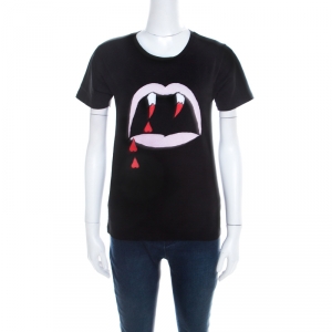 Saint Laurent Paris Black Cotton Blood Lustre T-Shirt S