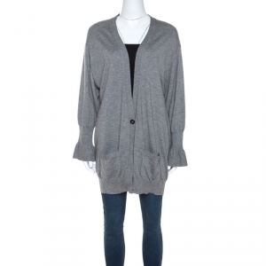 Yves Saint Laurent Grey Cashmere Bishop Sleeve Cardigan L