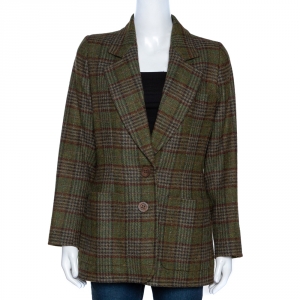 Yves Saint Laurent Rive Gauche Vintage Green Plaid Wool Blazer M