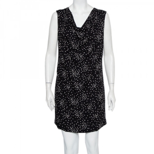 Saint Laurent Paris Black Star Printed Draped Neck Sleeveless Shift Dress M