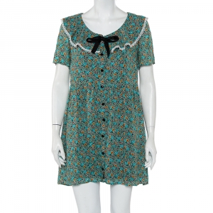Saint Laurent Paris Green Floral Printed Button Front Mini Dress M