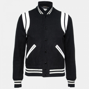 Saint Laurent Black Wool Leather Detailed Teddy Jacket S