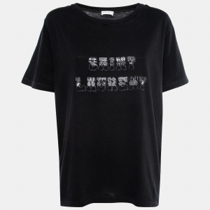 Saint Laurent Black Logo Print Cotton T-Shirt L