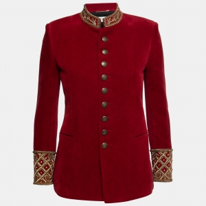 Saint Laurent Red Velvet Embroidered Jacket M