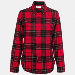 Saint Laurent Red Tartan Check Wool Shirt S