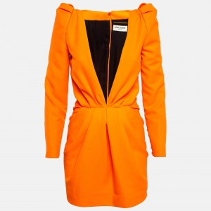 Saint Laurent Fluorescent Orange Gabardine Mini Dress M