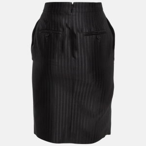 Saint Laurent Paris Black Pinstripe Wool Blend Pencil Skirt S