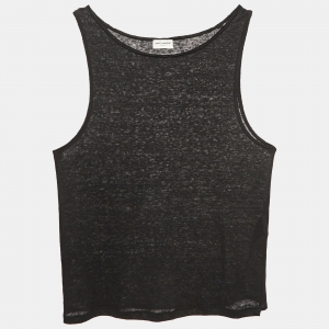 Saint Laurent Paris Black Linen Jersey Tank Top S