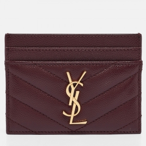 Saint Laurent Burgundy Matelassé Leather Monogram Card Holder