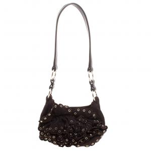 مملوكة مسبقًا Yves Saint Laurent Dark Brown Suede Eyelet Shoulder Bag