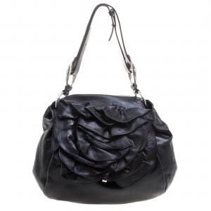 Saint Laurent Paris Black Leather Nadja Rose Petal Hobo