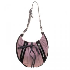 Saint Laurent Paris Lilac/Black Canvas and Velvet RG Classic Pleated Hobo