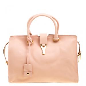 Pre Owned Saint Laurent Paris Peach Leather Medium Cabas Chyc Satchel