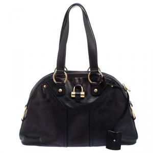 Saint Laurent Paris Metallic Black Leather Medium Muse Satchel