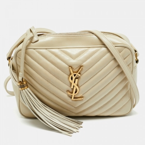 مملوكة مسبقًا Saint Laurent Ivory White Matelassé Leather Lou Camera Crossbody Bag