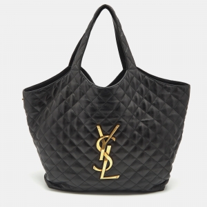 Saint Laurent Black Quilted Leather Maxi Icare Shopping Tote