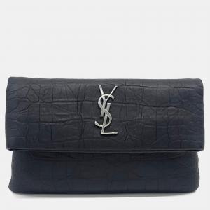 Saint Laurent Paris Black Leather Folding Clutch